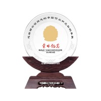 圓形拼接黑白水晶獎杯獎牌獎座授權(quán)牌免費(fèi)刻字員工獎品退伍紀(jì)念